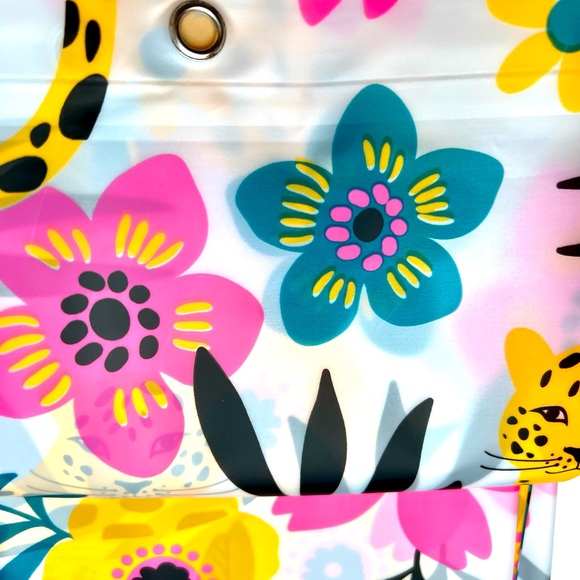 Bath Cheetahs Jungle Flowers Peva Shower Curtain Metal Grommets Pink